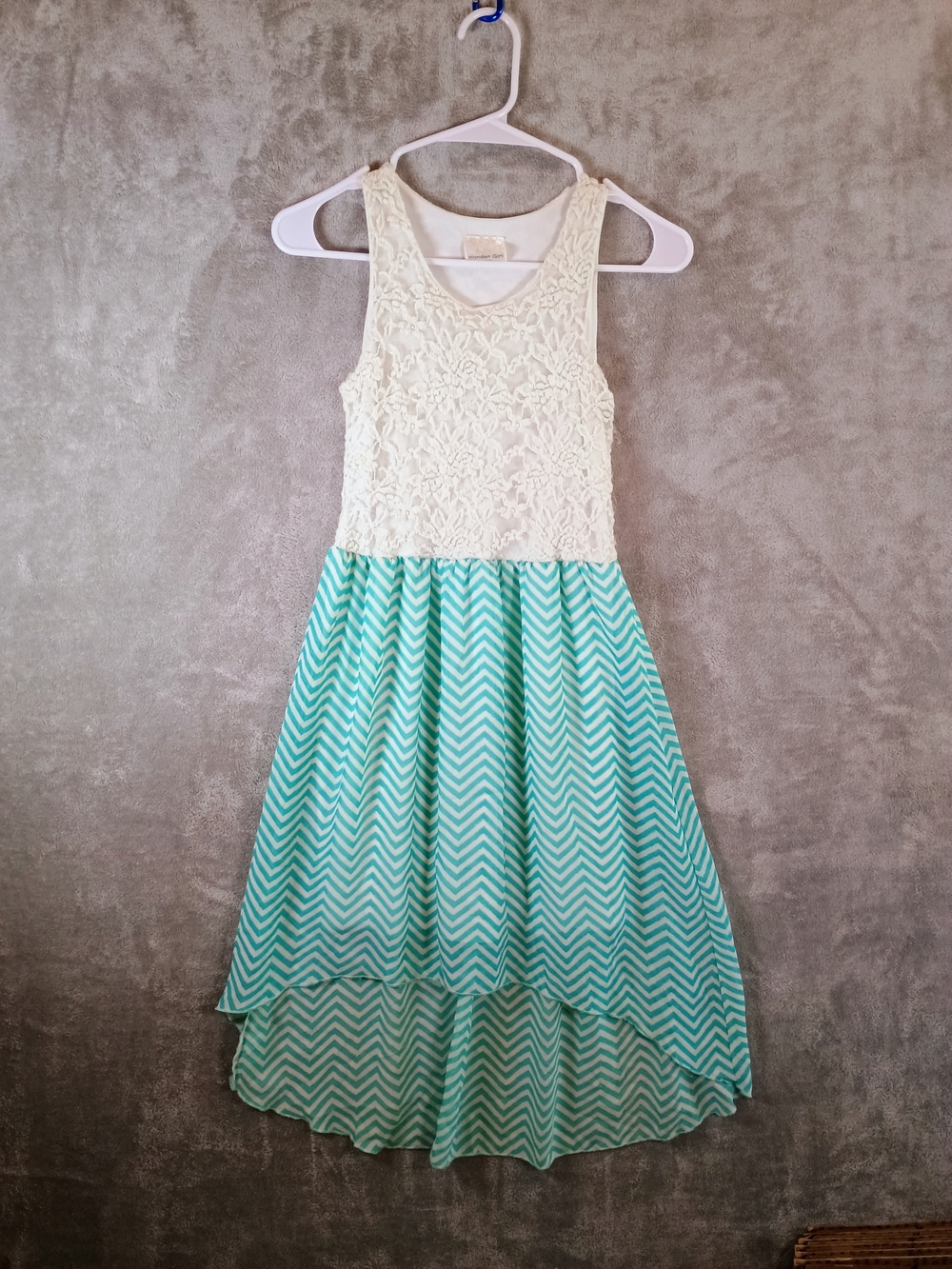 Girls Cream Lace Top & Mint Chevron High-Low Dress Size 14